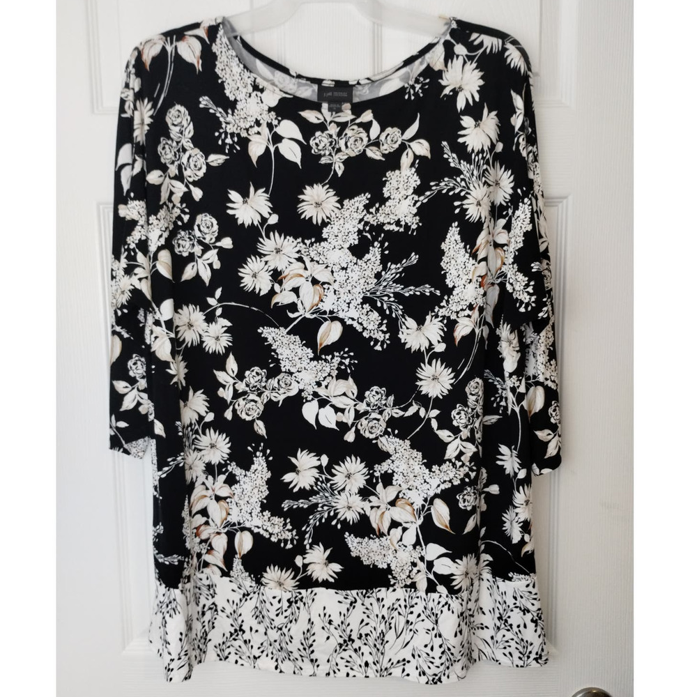 J. Jill Wearever Size XL Black & White Boat Neck Super Soft Stretch Tunic Top